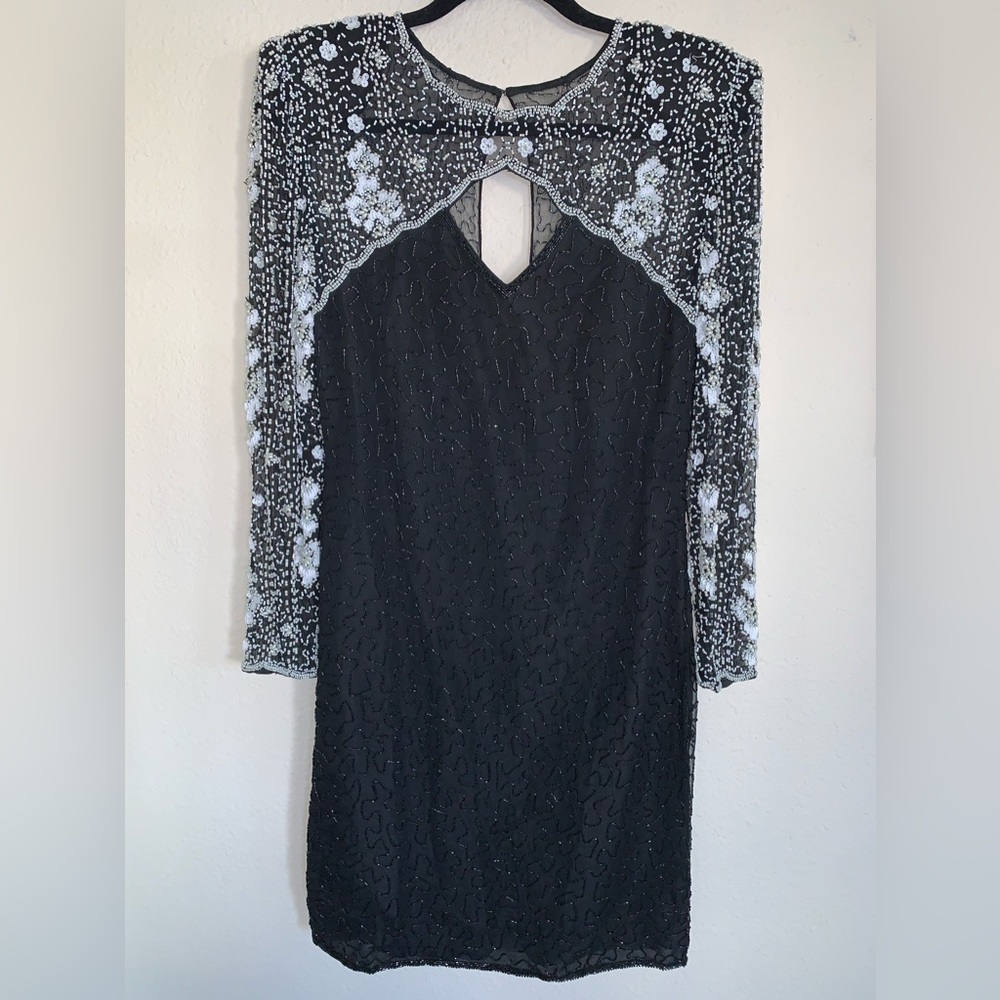 Stunning Laurence Kazar Long Sleeve Beaded Silk Dress